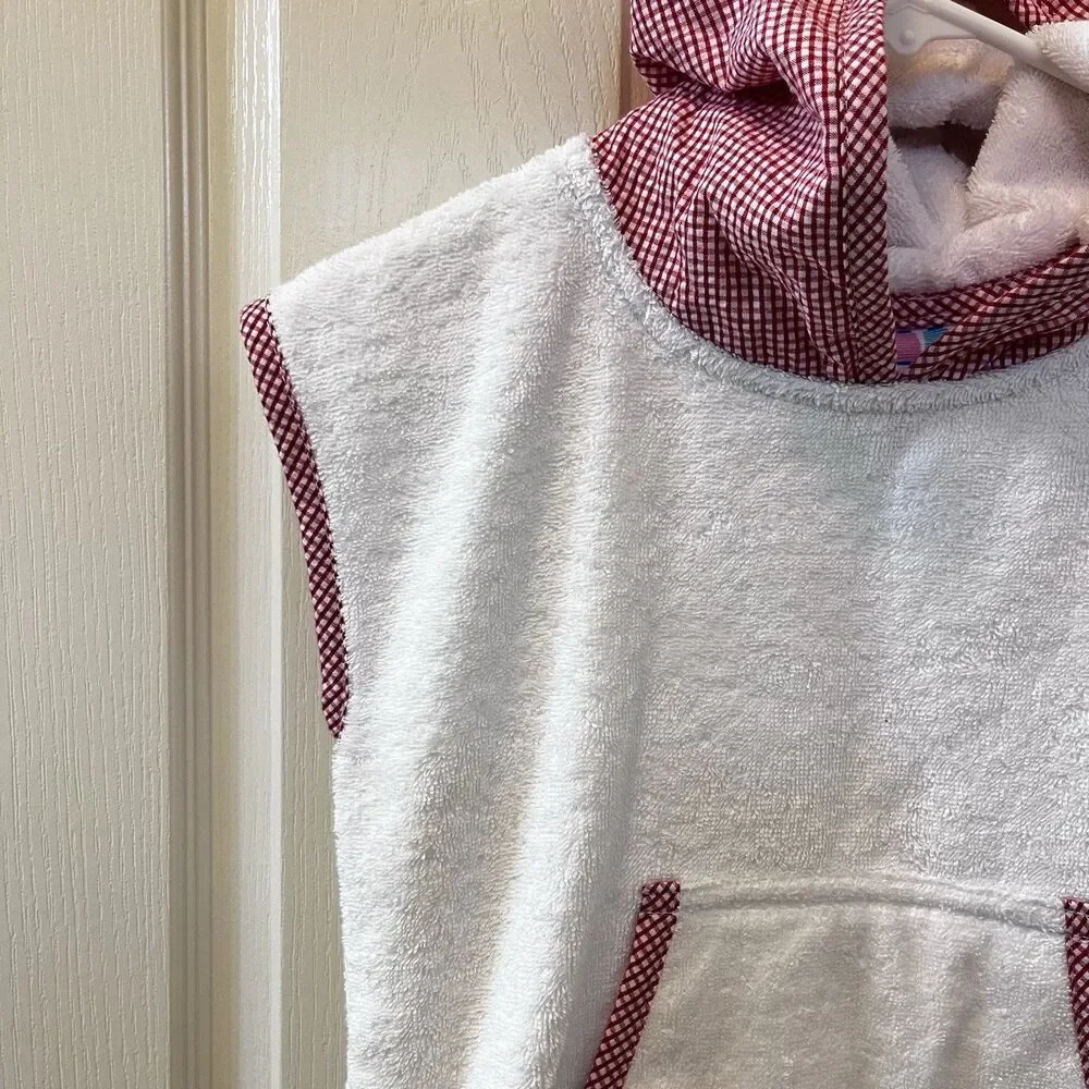 3 Marthas Hooded Terry Swim Cover Up White Red Gingham Seersucker Size 5-6 NWT